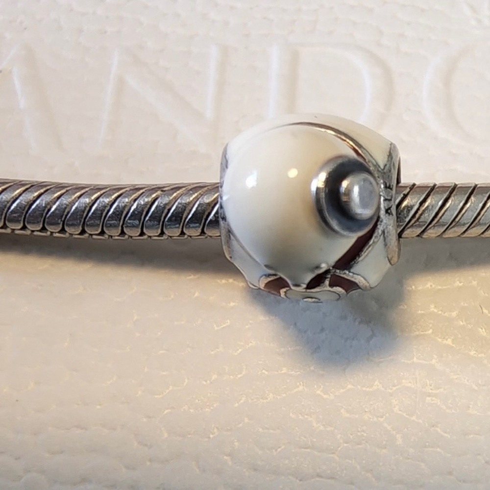 Pandora Retired Sterling Silver Happy Snowman Winter Bead White & Red Enamel - Picture 5 of 6
